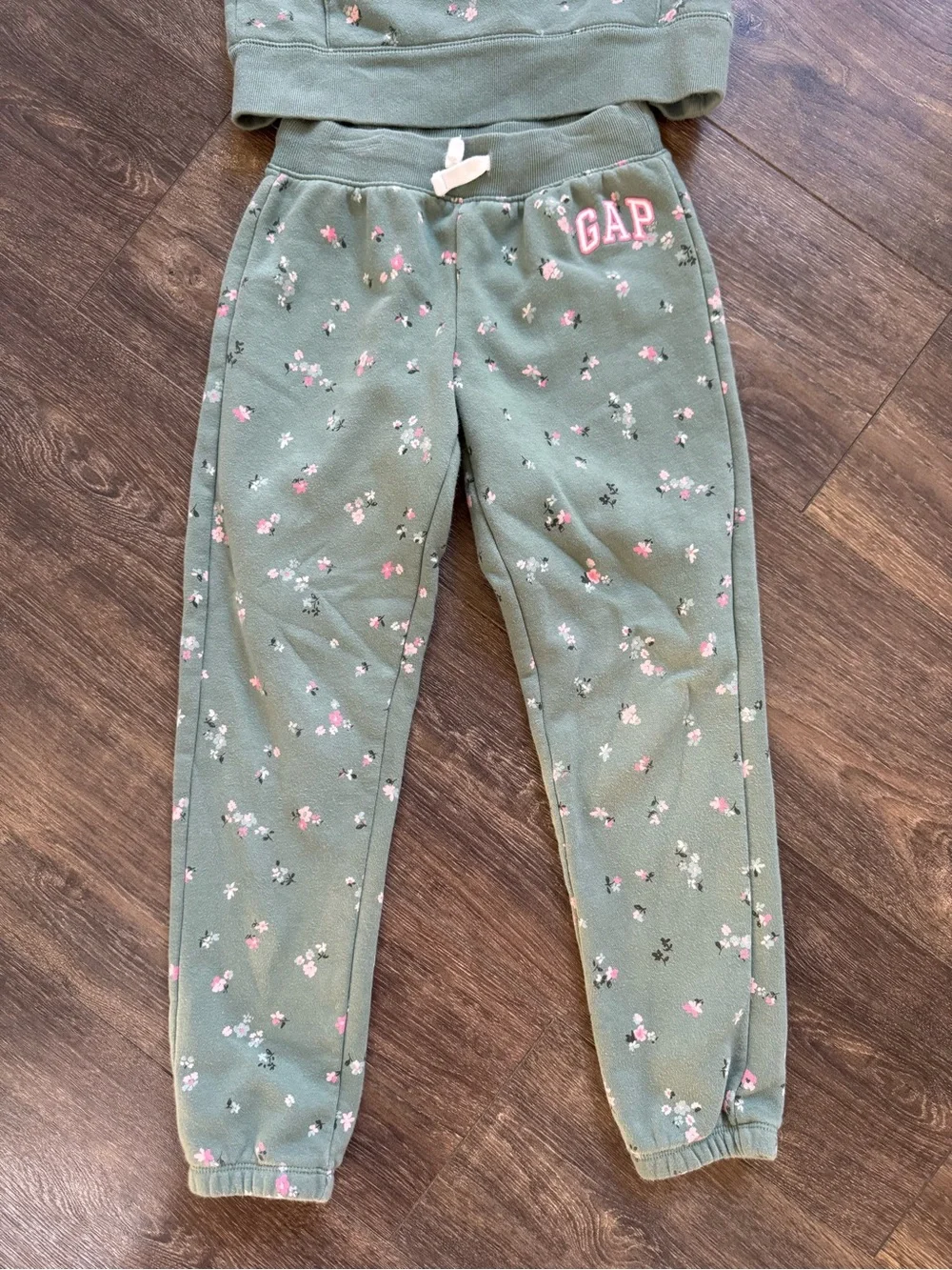 GAP Kids Floral Hoodie & Jogger Set Girls Size 8 (M) Green Matching Sweat Set